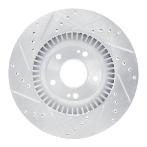 Hyundai Santa Fe Brake Rotor (1) - Front Right - R1 Concepts - Drilled & Slotted - Silver - `13-`20